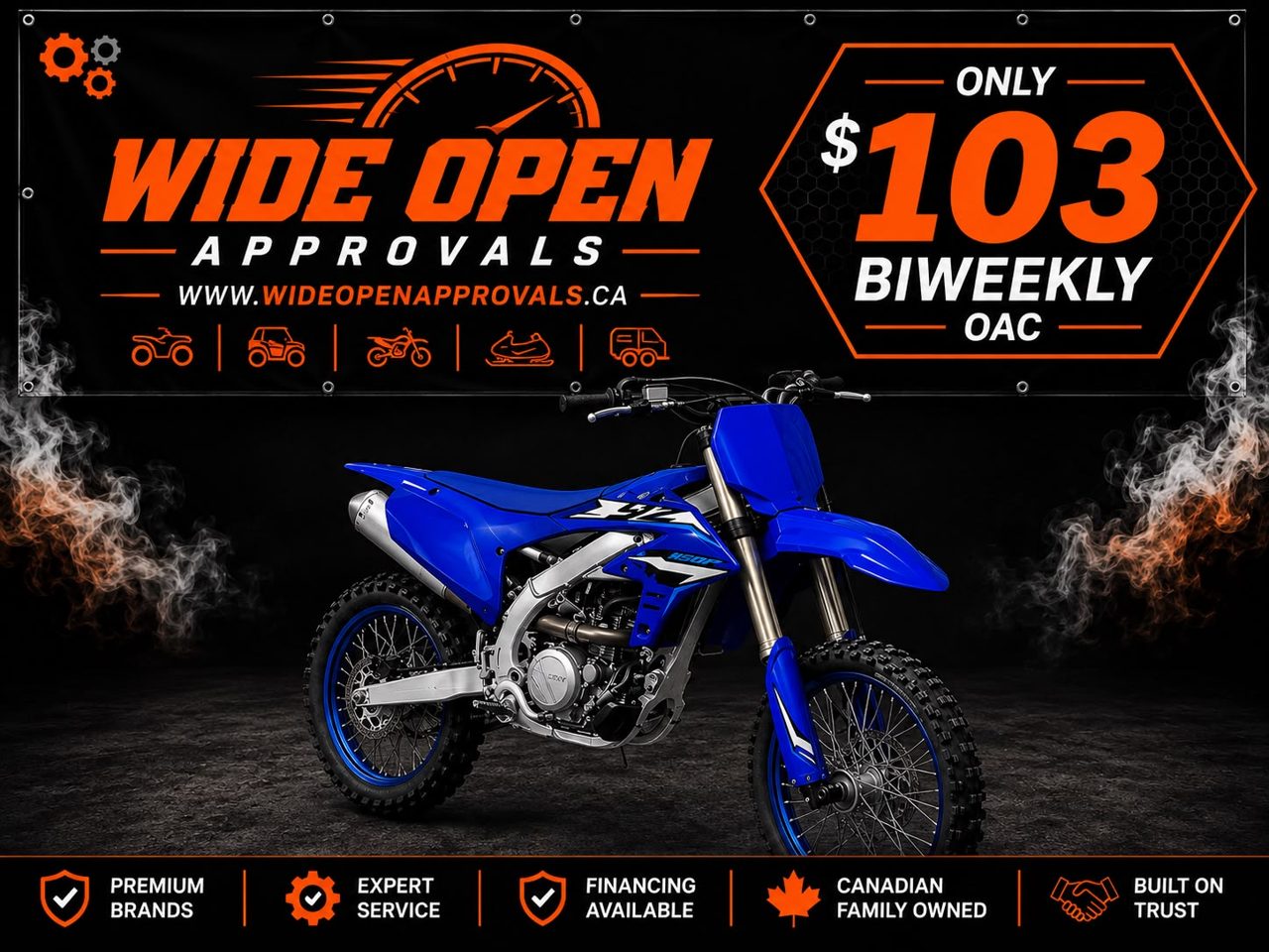 Yamaha YZ450F motocross dirt bike — only $103 biweekly OAC through Wide Open Approvals